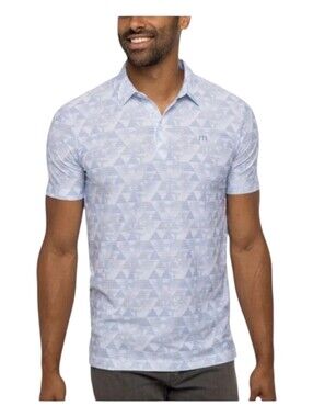Travis Mathew Mens Blue Abstract AOP Pima Cotton At Home Golf Polo Shirt XL